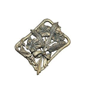 Vintage Sterling Silver Pin Brooch Flowers Bouquet w Bow Stamping 1940s Jewelry